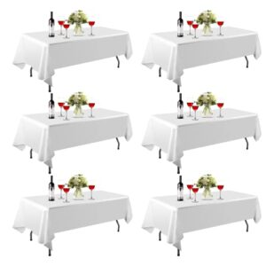 emart 6 pack rectangle tablecloth, 60 x 102 inch white 100% polyester banquet wedding party picnic rectangular table cloths