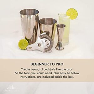 A Bar Above Boston Cocktail Shaker Set – 4-Piece Stainless Steel Bartender Kit for Business or Home Bar – Includes Hawthorne Strainer & Japanese Jigger – Professional Bar Accessories