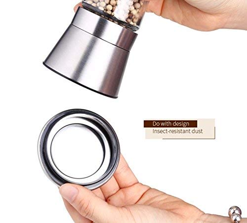 BlueSnail Stainless Steel Manual Grips Glass Salt Pepper Grinder Seasoning Bottle (7.5", Silver)