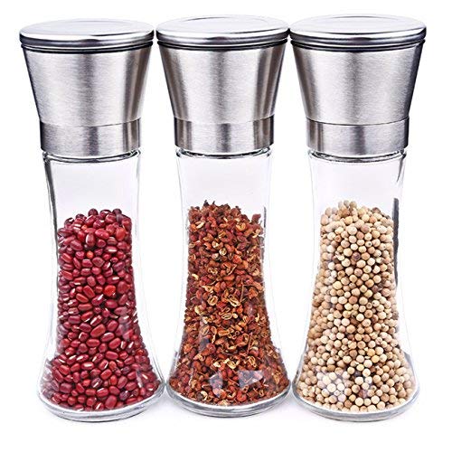 BlueSnail Stainless Steel Manual Grips Glass Salt Pepper Grinder Seasoning Bottle (7.5", Silver)