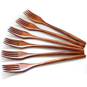 forks,wooden forks, aoosy 6 pieces eco-friendly japanese wood salad dinner forks wooden forks set reusable handmade natural wood flatware set for cooking stirring eating