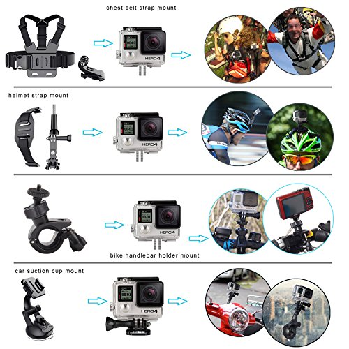 50 in 1 Basic Common Action Camera Outdoor Sports Accessories Kit for Gopro Hero 12/11/10/9/8/7/6/fusion/5/Session/4/3/DJI/HERO+ SJ4000/5000/6000/Xiaomi Yi/AKASO/APEMAN/DBPOWER/Sony Sports DV and More