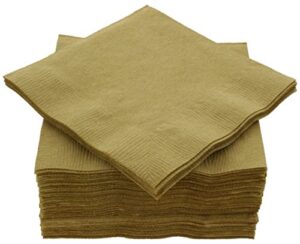 amcrate big party pack 100 count gold beverage napkins - ideal for wedding, party, birthday, dinner, lunch, cocktails. (5” x 5”)