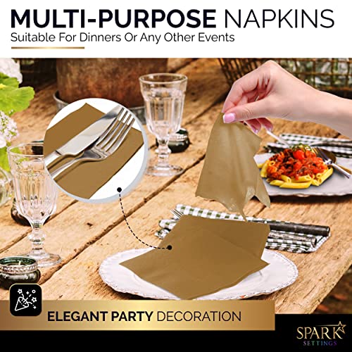 Amcrate Big Party Pack 100 Count Gold Beverage Napkins - Ideal for Wedding, Party, Birthday, Dinner, Lunch, Cocktails. (5” x 5”)