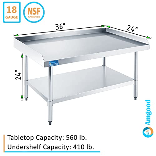 AmGood Stainless Steel Equipment Stand - Heavy Duty, Commercial Grade, with Undershelf, NSF Certified (24" Width x 36" Length)