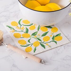 DII Swedish Dishcloths for Kitchen & Cleaning, Reusable, Machine Washable & Dishwasher Safe, Biodegradable, 7.75 x 6.75, Lemons, 3 Piece