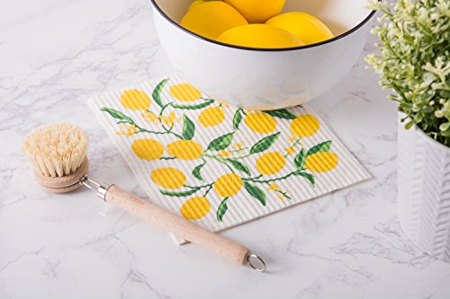 DII Swedish Dishcloths for Kitchen & Cleaning, Reusable, Machine Washable & Dishwasher Safe, Biodegradable, 7.75 x 6.75, Lemons, 3 Piece