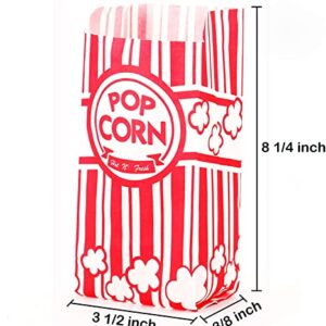 Bekith 200 Piece Paper Popcorn Bags for Movie Party and Theater Night, Single Serving 1oz Paper Sleeves in Nostalgic Red/White Design