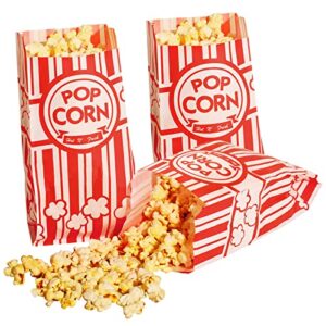 bekith 200 piece paper popcorn bags for movie party and theater night, single serving 1oz paper sleeves in nostalgic red/white design