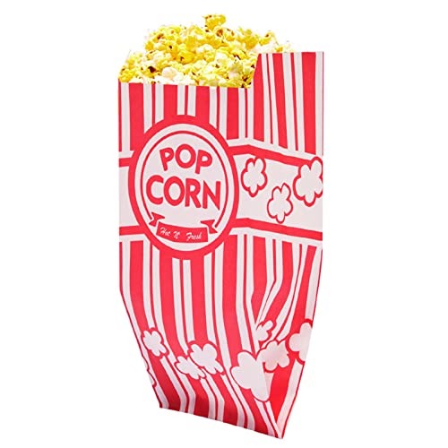 Bekith 200 Piece Paper Popcorn Bags for Movie Party and Theater Night, Single Serving 1oz Paper Sleeves in Nostalgic Red/White Design