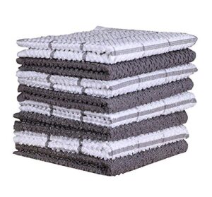 amour infini cotton terry kitchen dish cloths | set of 8 | 12 x 12 inches | super soft and absorbent |100% cotton dish rags | perfect for household and commercial uses | light gray