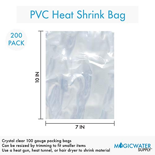 7x10 inch Odorless, Clear, 100 Guage, PVC Heat Shrink Wrap Bags for Gifts, Packagaing, Homemade DIY Projects, Bath Bombs, Soaps, and Other Merchandise (200 Pack) | MagicWater Supply