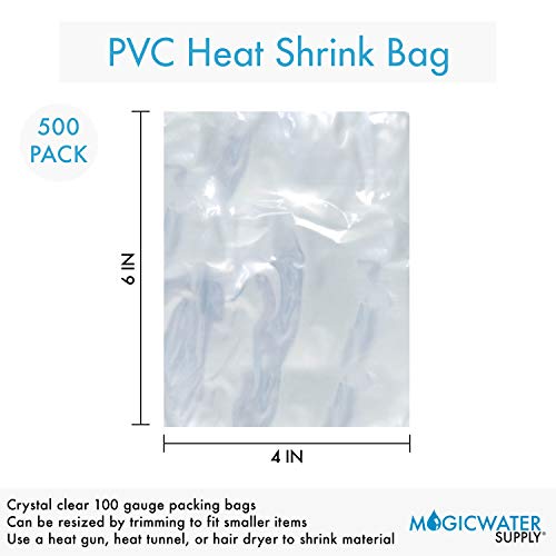 4x6 inch Odorless, Clear, 100 Guage, PVC Heat Shrink Wrap Bags for Gifts, Packaging, Homemade DIY Projects, Bath Bombs, Soaps, and Other Merchandise (500 Pack) | MagicWater Supply