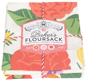 now designs floursack kitchen towels quick dry cotton hand towel set, 3 count, flowers of the month, 20 x 30 in