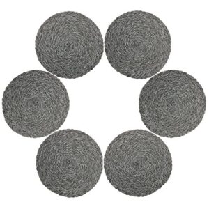 topotdor round placemats heat-resistant stain resistant anti-skid washable polyproplene table mats placemats (set of 6, braided-gray)