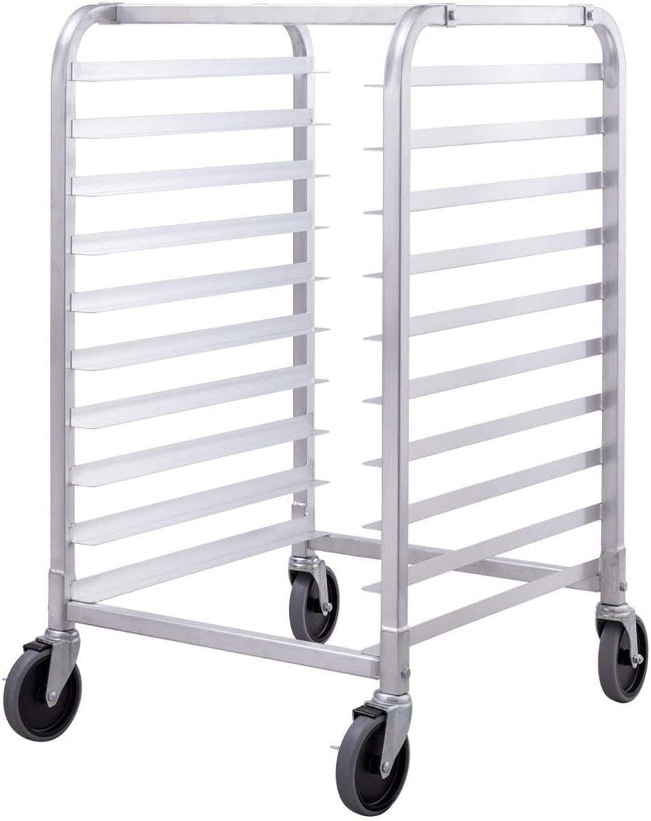 CHEFJOY 10 Sheet Aluminum Kitchen Bun Pan Sheet Rack w/Wheels 2 Lockable Home Commercial Use Bakery Cooling Rack Open Shelf