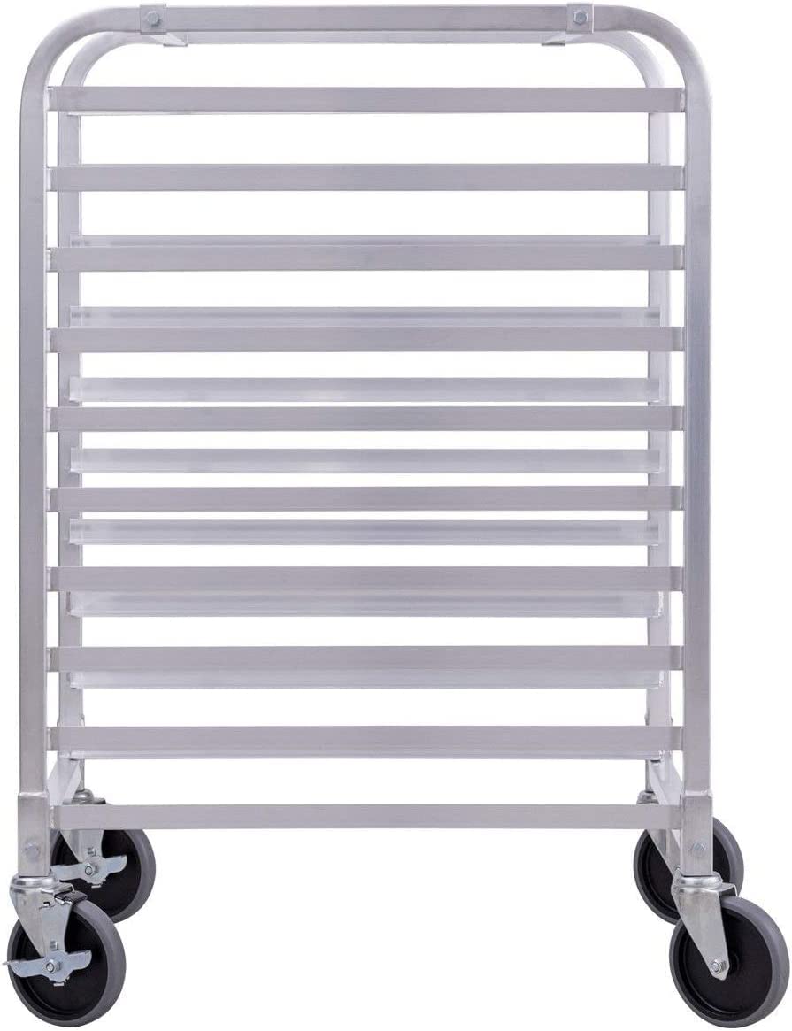 CHEFJOY 10 Sheet Aluminum Kitchen Bun Pan Sheet Rack w/Wheels 2 Lockable Home Commercial Use Bakery Cooling Rack Open Shelf