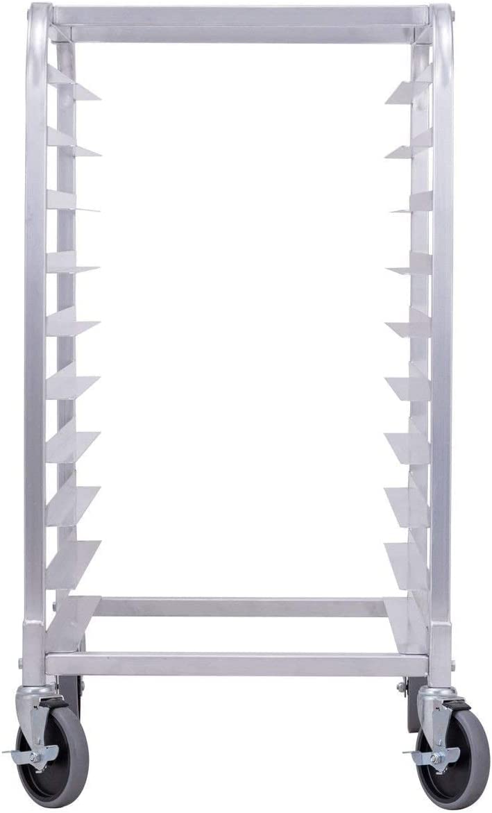 CHEFJOY 10 Sheet Aluminum Kitchen Bun Pan Sheet Rack w/Wheels 2 Lockable Home Commercial Use Bakery Cooling Rack Open Shelf