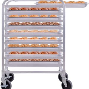 CHEFJOY 10 Sheet Aluminum Kitchen Bun Pan Sheet Rack w/Wheels 2 Lockable Home Commercial Use Bakery Cooling Rack Open Shelf