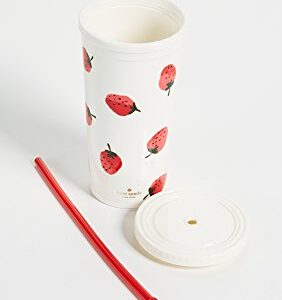 Kate Spade New York Insulated Tumbler with Reusable Straw, 20 Ounce Acrylic Travel Cup with Lid, Strawberries