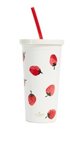 kate spade new york insulated tumbler with reusable straw, 20 ounce acrylic travel cup with lid, strawberries