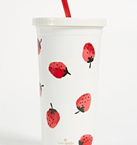 Kate Spade New York Insulated Tumbler with Reusable Straw, 20 Ounce Acrylic Travel Cup with Lid, Strawberries