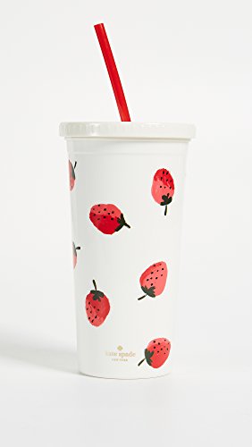 Kate Spade New York Insulated Tumbler with Reusable Straw, 20 Ounce Acrylic Travel Cup with Lid, Strawberries