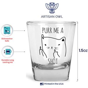 Purr Me a Shot - Funny Cat Gifts, Cat Shot Glass, Funny Middle Finger Cat Shotglass (1)