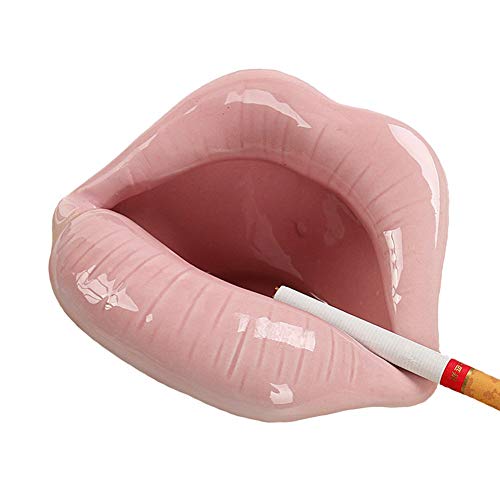 Wang-Data Creative Ceramic Cigarette Ashtrays with Lips Style Fashion Home Decorations（Pink）