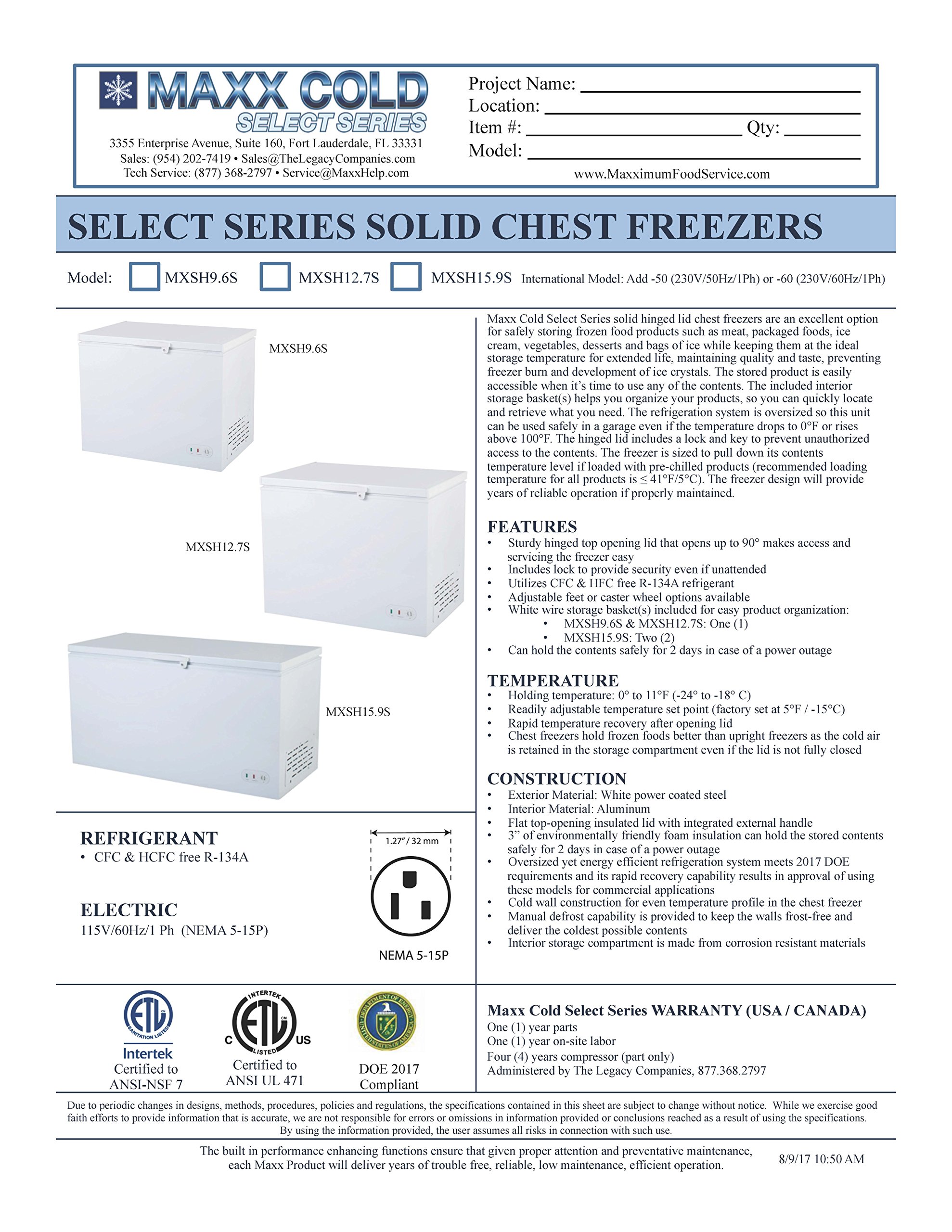 MAXX COLD MXSH12.7SHC S-Series Refrigeration Chest Freezer, White