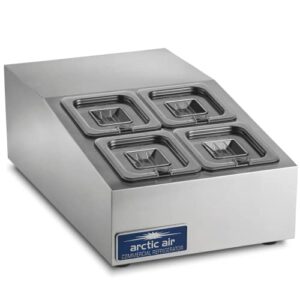 arctic air acp4sq compact refrigerated countertop prep unit with four 1/6 stainless pans and covers silver, 115v