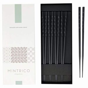 mintrico reusable chopsticks luxury japanese style 5 pair set dishwasher safe (wave)