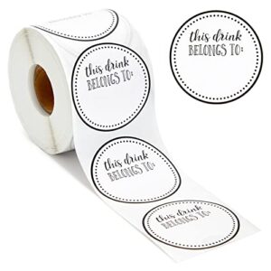 500 pack drink stickers for cups, water bottles, this drink belongs to stickers for wedding reception, birthday party, anniversary, cocktail party, blank cup name tags (2 in)