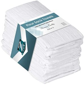 zoyer flour sack towels (28" x 28", 12 pack) - 100% cotton dish towels - tea towels multi purpose kitchen towels -ultra absorbent bar towels-kitchen linen set.