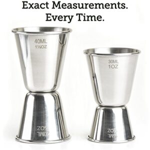 Bar Jigger Set for Bartenders | Double Jiggers Shot Pourer Measuring Tool | 2x Cocktail Jigger Stainless Steel Holds ½ oz to 1⅓ oz | The Best Liquor Measuring Tools for Perfect Cocktails