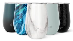 simple modern wine tumbler with lid | cute stemless glass cup with press-in lid | insulated stainless steel coffee mug | gifts for women men him her | spirit collection | 12oz | carrara marble