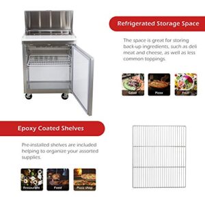 Salad Sandwich Prep Table Refrigerator,ATOSA Commercial 1 door Stainless Steel Salad Sandwich Prep Table Refrigerator MSF8301 for Restaurant Kitchen 6.5 Cu.Ft. 27.5W30D43.7H inch 33℉—38℉