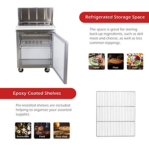 Salad Sandwich Prep Table Refrigerator,ATOSA Commercial 1 door Stainless Steel Salad Sandwich Prep Table Refrigerator MSF8301 for Restaurant Kitchen 6.5 Cu.Ft. 27.5W30D43.7H inch 33℉—38℉