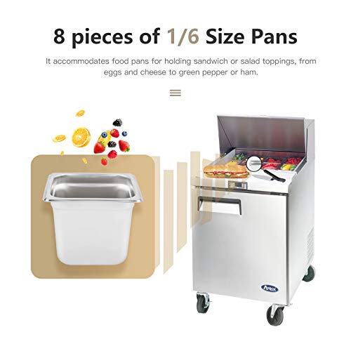 Salad Sandwich Prep Table Refrigerator,ATOSA Commercial 1 door Stainless Steel Salad Sandwich Prep Table Refrigerator MSF8301 for Restaurant Kitchen 6.5 Cu.Ft. 27.5W30D43.7H inch 33℉—38℉