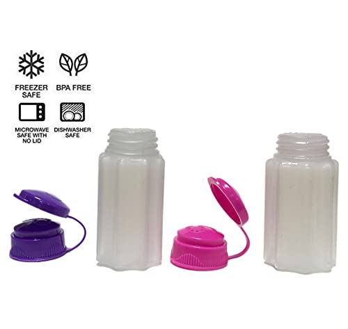 Azi 2pc NO SPILL Mini Camping Salt & Pepper Shakers - To Go Salt Shaker for Picnic Work Lunch Box Travel RV Outdoors Hunting Fishing (1.18 oz each) - Tight Seal - BPA FREE