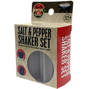Azi 2pc NO SPILL Mini Camping Salt & Pepper Shakers - To Go Salt Shaker for Picnic Work Lunch Box Travel RV Outdoors Hunting Fishing (1.18 oz each) - Tight Seal - BPA FREE