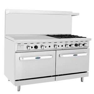 cookrite commercial natural gas range 4 burner hotplates with 36 manual griddle 2 standard ovens 60'' restaurant range - 229,000 btu