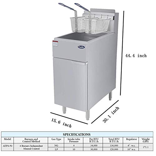 CookRite ATFS-50 Commercial Deep Fryer with Baskets 4 Tube Stainless Steel Liquid Propane Floor Fryers-120000 BTU