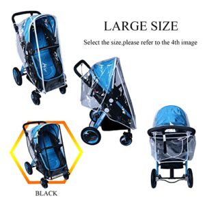 Baby Stroller Rain Cover Weather Shield Accessories Universal Size Protect from Rain Wind Snow Dust Insects Water Proof Ventilate Clear Food Grade Materia EVA Plastic Zipper Black White (black, large)