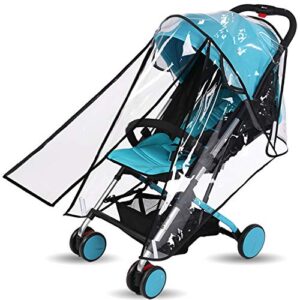 baby stroller rain cover weather shield accessories universal size protect from rain wind snow dust insects water proof ventilate clear food grade materia eva plastic zipper black white (black, small)
