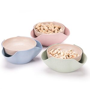 Bamboo's Grocery Double Dish Snack Bowl For Pistachios, Peanuts, Edamame, Cherries, Nuts, with Shell Storage (Green)
