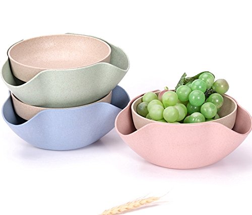 Bamboo's Grocery Double Dish Snack Bowl For Pistachios, Peanuts, Edamame, Cherries, Nuts, with Shell Storage (Green)