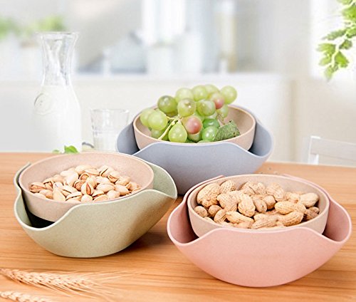 Bamboo's Grocery Double Dish Snack Bowl For Pistachios, Peanuts, Edamame, Cherries, Nuts, with Shell Storage (Green)