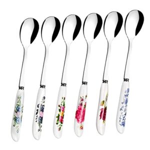 6pcs coffee spoons for coffee bar - chinese floral stainless steel spoons kitchen set tea spoons silverware set - ice cream spoon cake tableware set coffee stirrers reusable dessert spoons for tea set