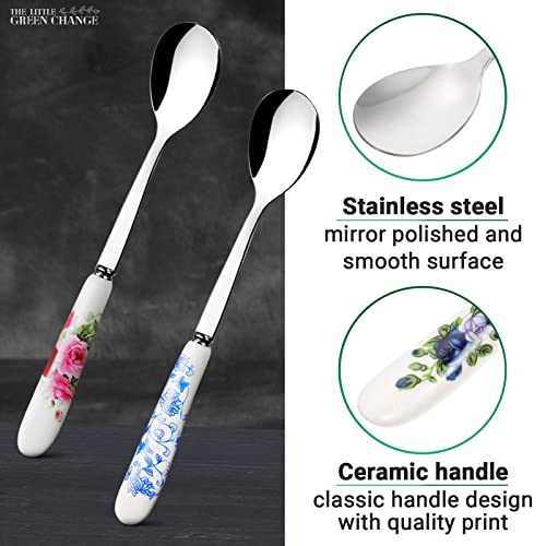 6Pcs Coffee Spoons for Coffee Bar - Chinese Floral Stainless Steel Spoons Kitchen Set Tea Spoons Silverware Set - Ice Cream Spoon Cake Tableware Set Coffee Stirrers Reusable Dessert Spoons for Tea Set